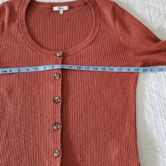 Madewell Long Sleeve Button Down Ribbed Scoop Neck Cardigan Top - Picture 4 of 6